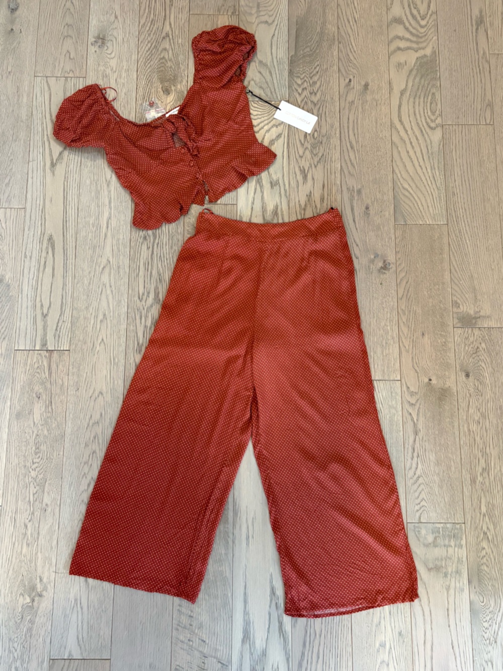 BNWT Cotton Candy Orange Polka dot Wide-Leg Pants and Crop Top